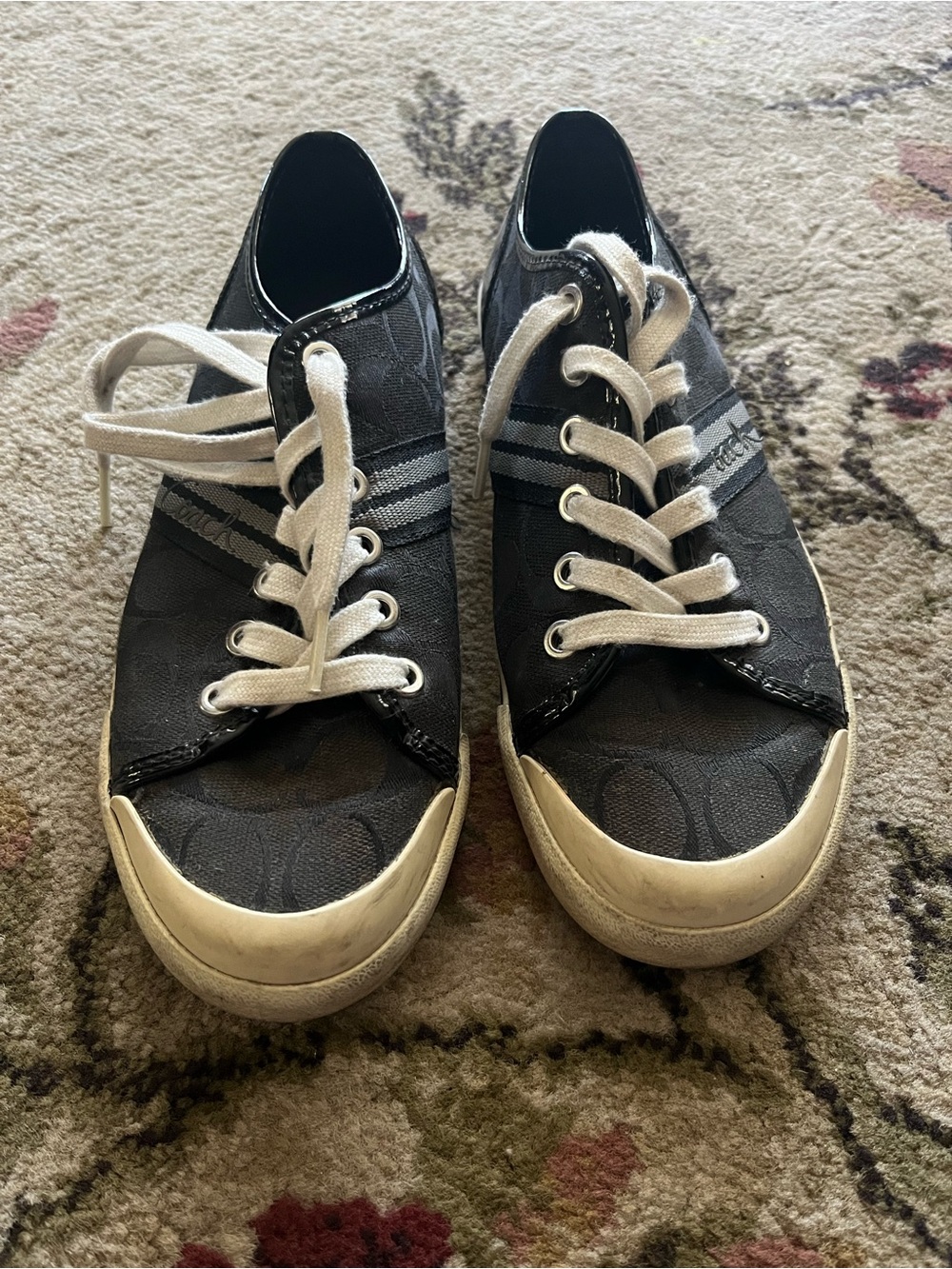 Coach Black Canvas Signature Low-Top Sneakers with White Laces